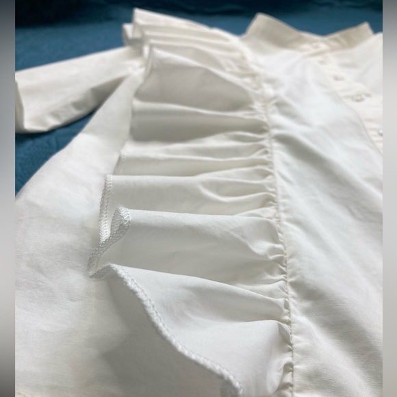 Nylon Apparel USA Shirt Ruffle Button-Up Blouse Ivory Size Large - Picture 11 of 16